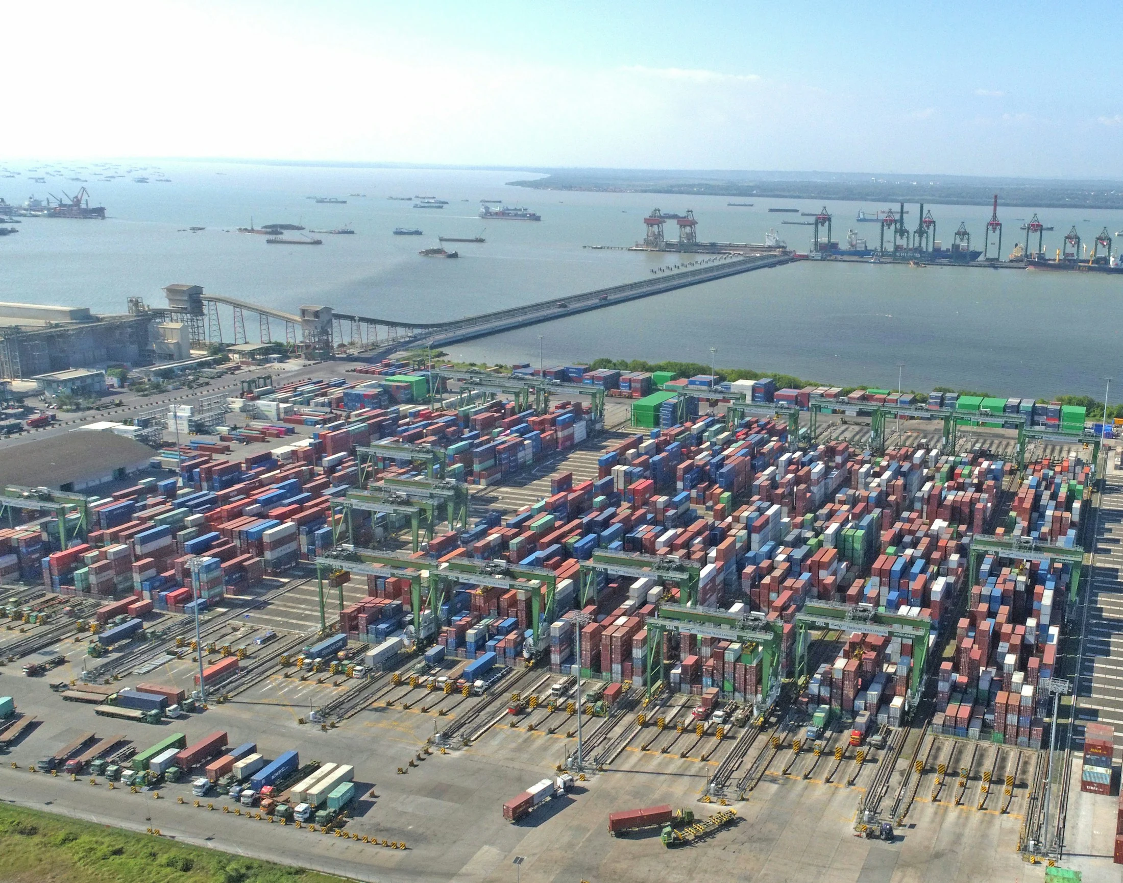 Aerial shipping harbour — illustrative stock photograph